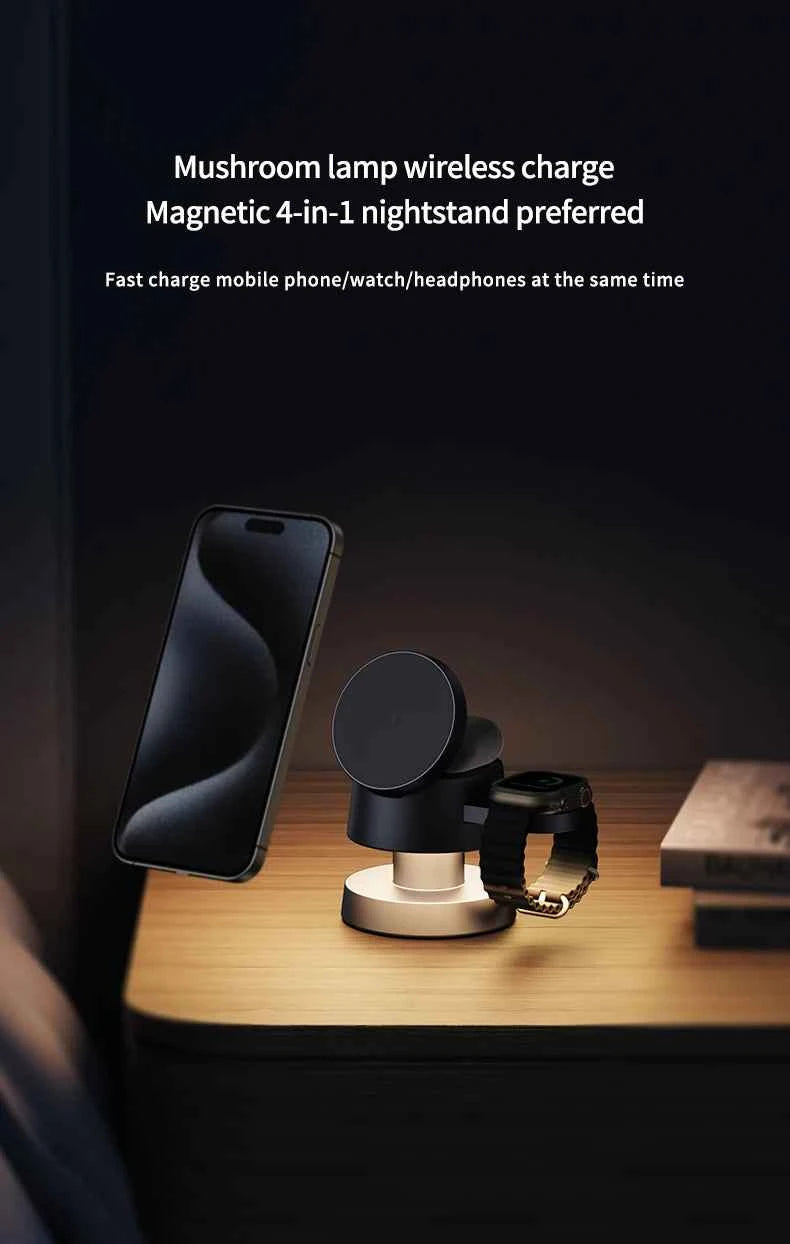 4 in 1 Wireless Charging Station With Mushroom Light