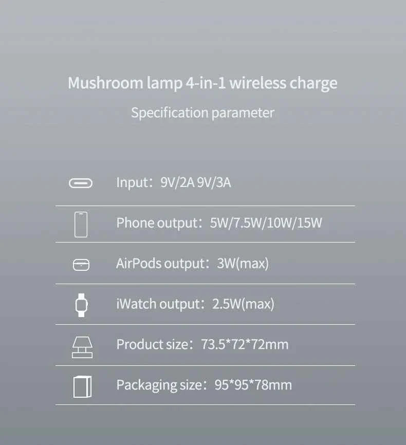 4 in 1 Wireless Charging Station With Mushroom Light