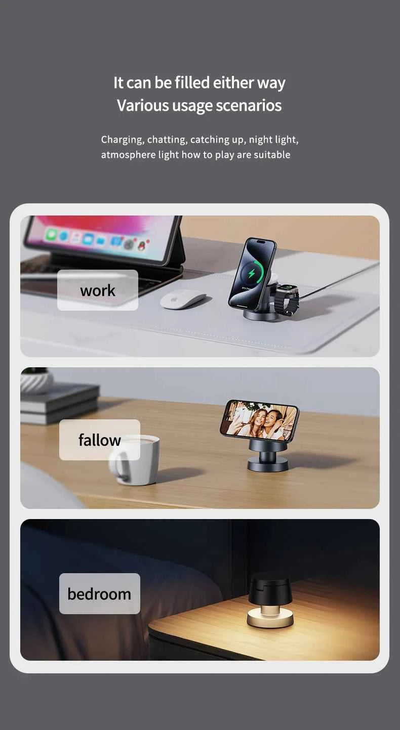 4 in 1 Wireless Charging Station With Mushroom Light