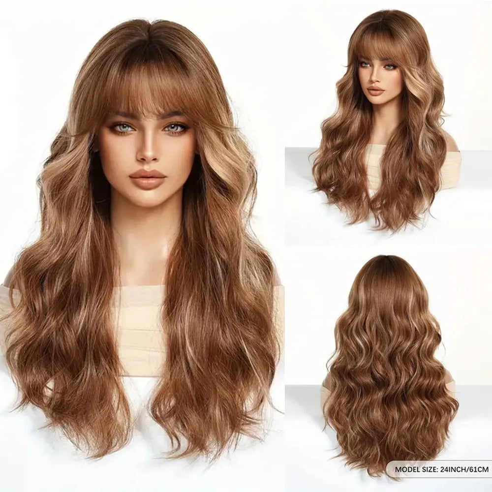 OG Creation long synthetic wig for daily wear with soft waves and natural brown color