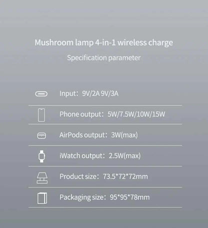 4 in 1 Wireless Charging Station With Mushroom Light
