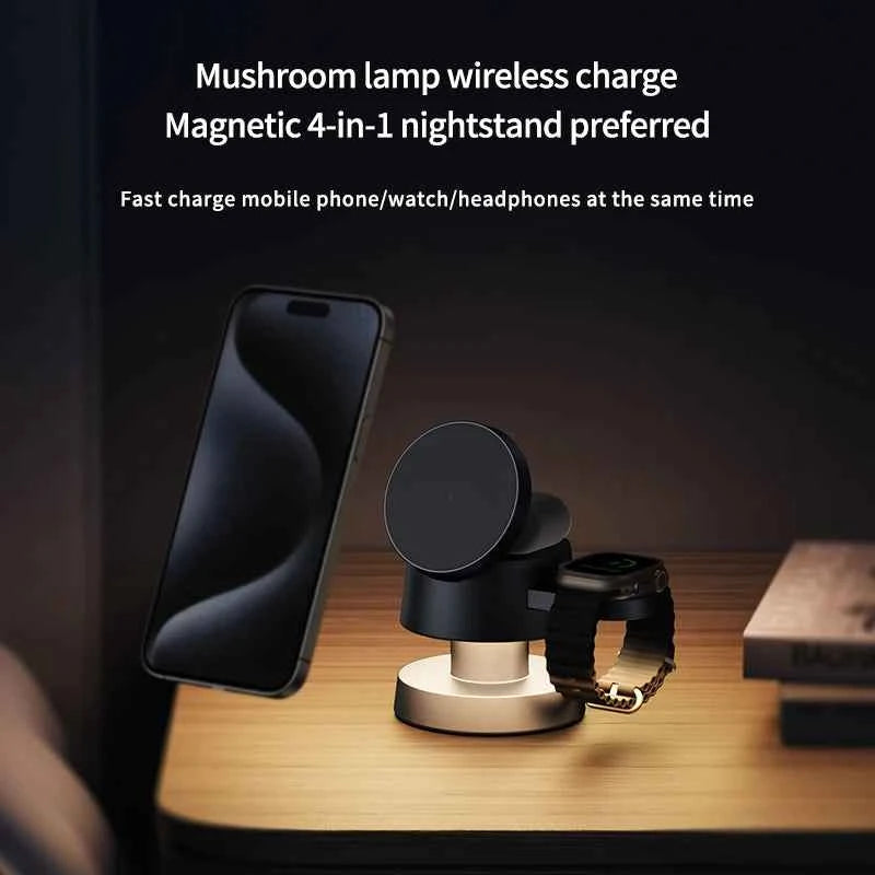 4 in 1 Wireless Charging Station With Mushroom Light