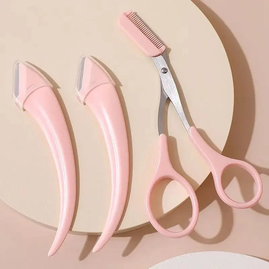 OG Creation pink eyebrow trimmer set for women with precision razors and grooming scissors